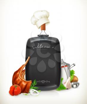 Menu, grilled meat ribs with vegetables vector