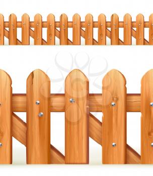 Wooden fence seamless border, vector illustration