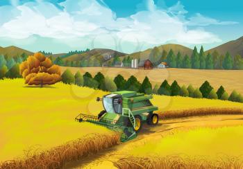 Farm rural landscape, vector background
