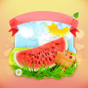 Fresh fruit label watermelon, vector illustration background for making design of a juice pack, jam jar etc
