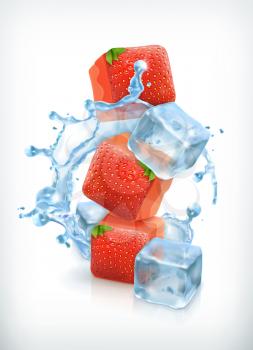 Strawberry ice cubes and a splash of water, cocktail vector illustration