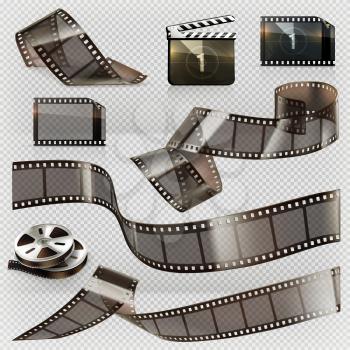 Old film strip with transparency, 3d vector icon set