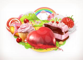 Sweet heart. Confectionery and desserts, 3d vector illustration