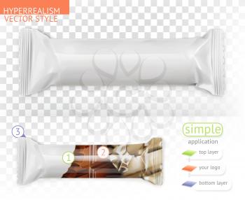 Chocolate bar, white polyethylene packaging. Hyperrealism vector style simple application