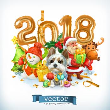 New Year, dog vector illustration