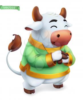 Ox, bull. Funny animal in the Chinese zodiac, Chinese calendar, 3d vector icon