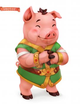 Pig. Funny animal in the Chinese zodiac, Chinese calendar, 3d vector icon