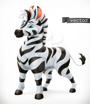 Zebra cartoon character. Funny animal, 3d vector icon