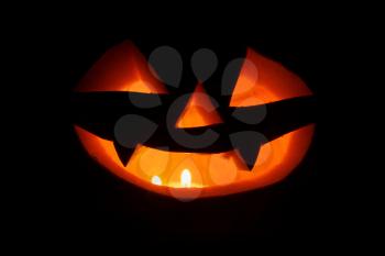 Spooky halloween pumpkins (jack-o-lantern). Closeup shot.
