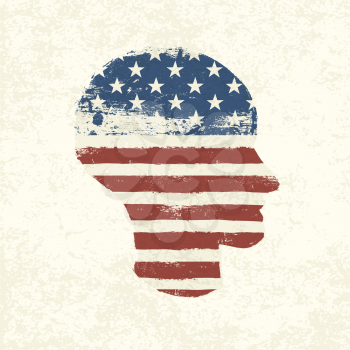 Grunge american flag themed head symbol. Vector, EPS10