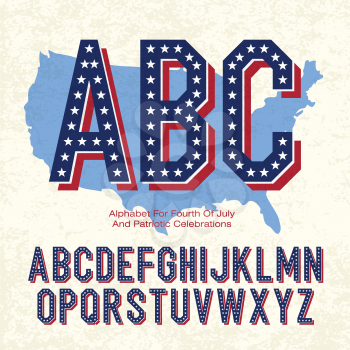 Alphabet For Fourth Of July And Patriotic Celebrations. Vector, EPS10
