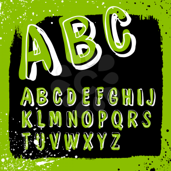 Doodles alphabet with grunge frame. Vector set, EPS8