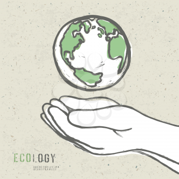 Earth symbol in hands. Vector