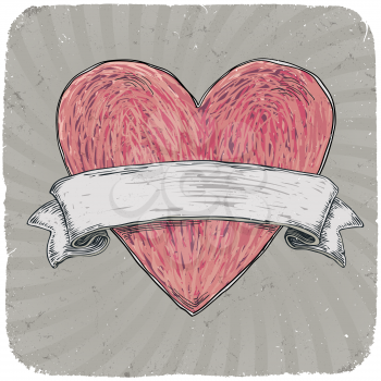 Retro styled tattoo heart with ribbon for your text. Layered. Vector EPS 10 illustration. Vector illustration, EPS10.
