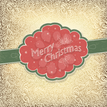 Merry Christmas vintage card with snowy pattern. Vector illustration, EPS10.