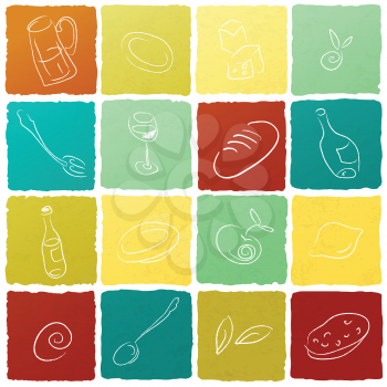 Restaurant icon collection in colorful boxes. Vector, EPS10.