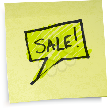 Sale text on yellow sticky paper. Vector illustration, EPS10.