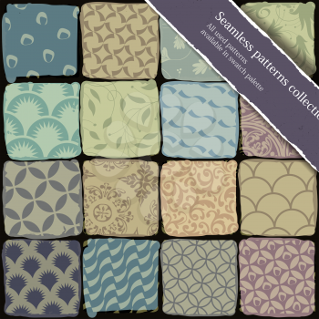 Seamless patterns collection. All used patterns available in swatch palette. Vector, EPS10