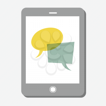 Tablet device with speech bubbles. Vector