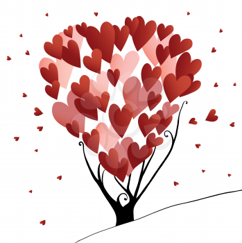 Abstract stylized valentines day tree with hearts, vector illustration.
