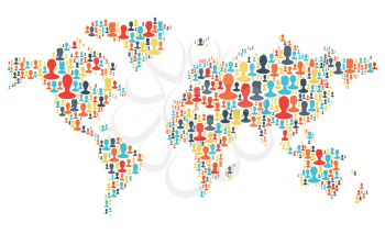 Group of colorful people silhouettes making a earth planet shape. Vector