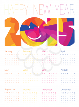 Happy New Year Colorful Calendar 2015 Design. Vector.