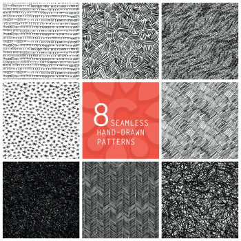 8 seamless hand-drawn patterns