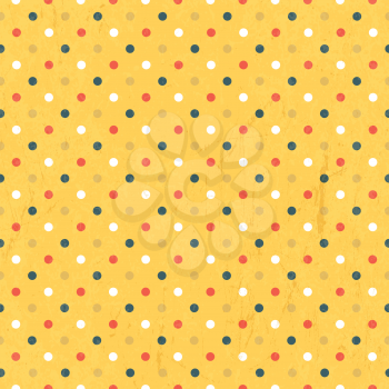 Seamless colorful polka dots pattern with textured layer, vector