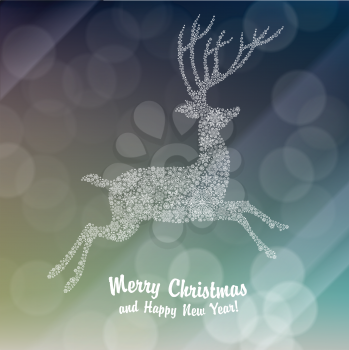 Christmas deer silhouette on glowing background. Vector
