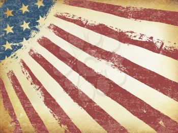 Grunge Aged American Flag Background. Horizontal orientation, vector Template.