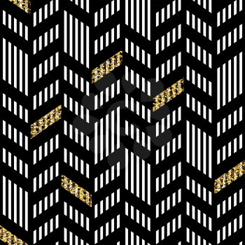 Seamless Chevron Pattern. With Glittering Gold and thin lines