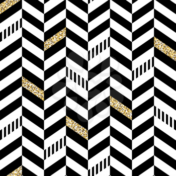 Classic Seamless Chevron Pattern. With Glittering Golden Parts and thin lines