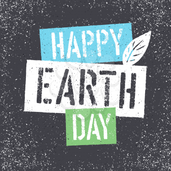 Happy Earth Day. Grunge lettering with Leaf Symbol.Textured layers easily remove