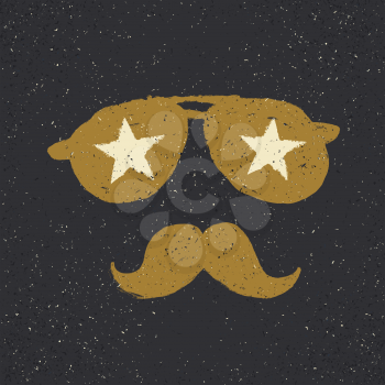 Sunglasses with stars and moustache. Tee print design template