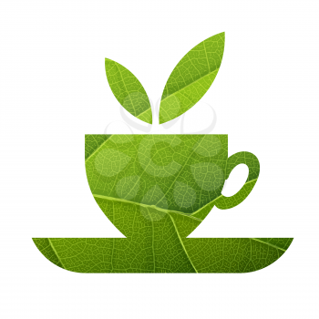 Green Tea. Leaf Veins Texture Shaped. Isolated template