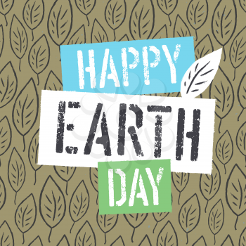 Happy Earth Day Logotype on Leaves Background. Template for Celebrating card