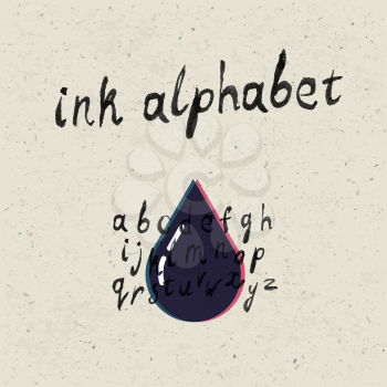 Ink hand-drawn alphabet and paper texture set.