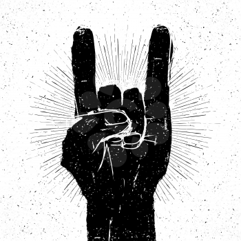 Grunge rock on gesture illustration. Template for your slogan, text, etc.