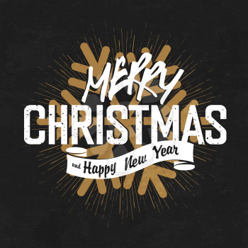 Vintage Merry Christmas And Happy New Year Calligraphic On Blackboard Background 
