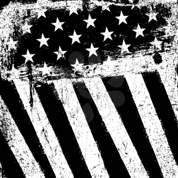 American Flag Background. Grunge Aged Vector Template. Monochrome gamut. Black and white. Grunge layers can be easy editable or removed.