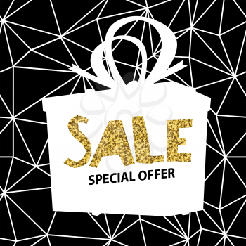 Sale banner on Low Poly Black Background. Sale template. Big sale. Super Sale and special offer. Triangular. Gold.