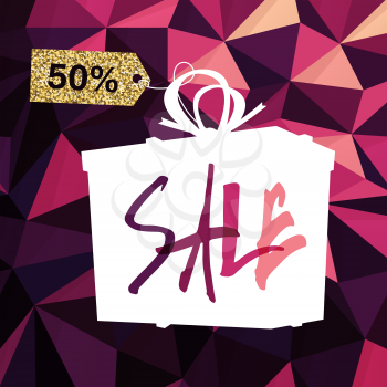 Sale banner on Low Poly Dark Pink Background. Sale template. Big sale. Super Sale and special offer. Triangular 