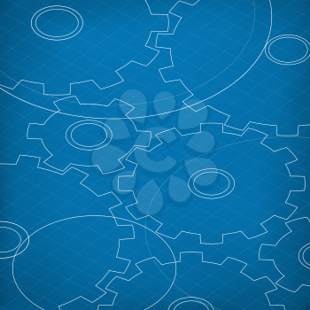 Blueprint of Cogs. Blueprint abstract background. Different Gears outline. Technology abstract background.