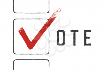 Grunge red checkmarks in checkbox. Vote concept illustration