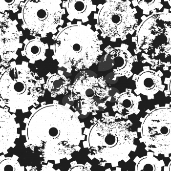 Gears Seamless Pattern. Mechanical grungy background. Vector illustration