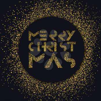Merry Christmas gold lettering. Christmas background with gold circle. Vector illustration