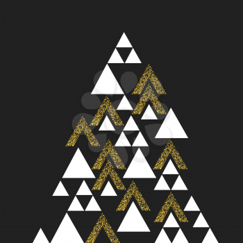 Gold geometric Christmas tree symbol. Isolated on white. Vector template for holiday designs.