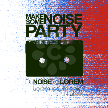 Make some noise. Night Party flyer. Red and blue. No signal background. Vector illustration. 