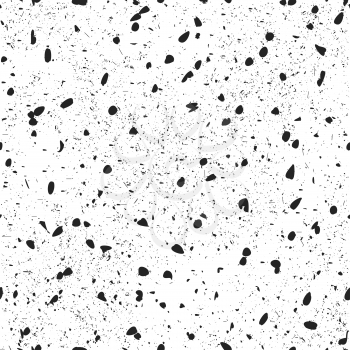 Seamless chaotic particles pattern. Black particles on white.   