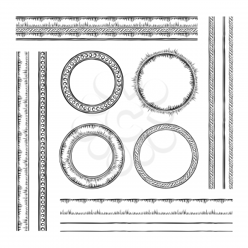 Set of round vector frames and borders. Rope and dotted designs. Collection of brushes to design frames, borders and dividers. The brushes included